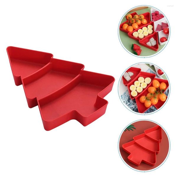 Set di stoviglie Contenitore Albero di Natale Piatto da frutta Contenitori per cupcake Vassoio asciutto multi-griglia Pp Forma natalizia