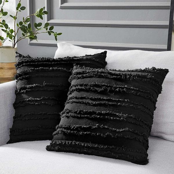 Cuscino/decorativo 2 pezzi nappe nere coperture in lino di cotone cover boemia cover cuscinetto a strisce decorative per auto da letto