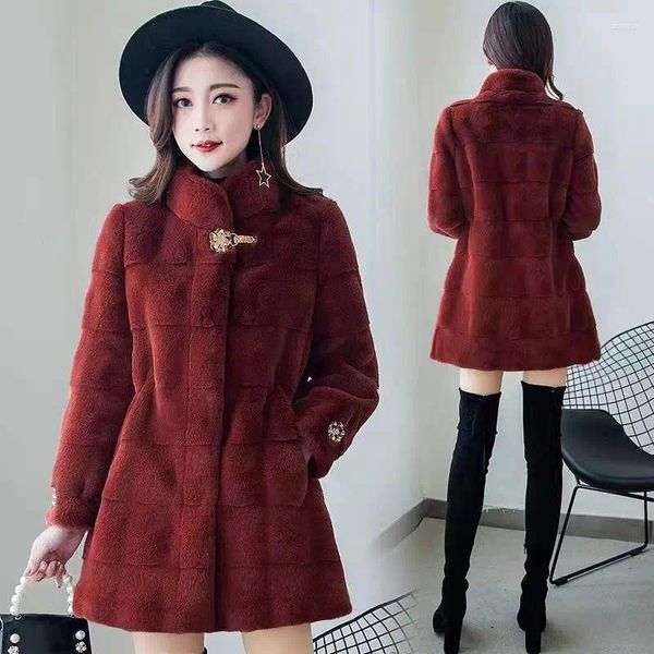 Pelliccia da donna ZXRYXGS Elegante cappotto d'imitazione premium Abbigliamento di media lunghezza 2024 Temperamento dimagrante autunno inverno