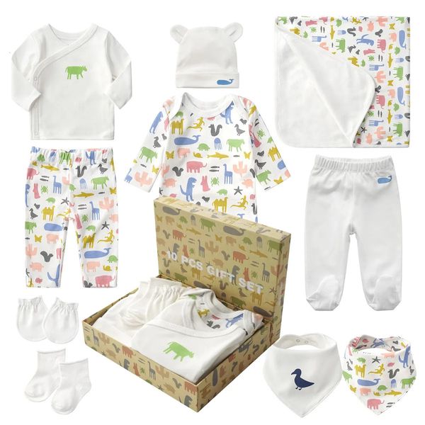 Set di abbigliamento 10 pezzi Born Baby Set regalo nascita Madre e prodotti Abiti con stampa animalier Born Gift Box Ten Set 231206