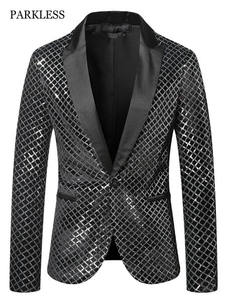 Herrenanzüge, Blazer, glitzernder, verzierter Blazer, Bräutigamjacke, stilvolle Herren-Einknopf-Blazer, glänzend, kariert, Smoking-Blazer, Herren-Nachtclub, Abschlussball, Bühnenkostüme 231206