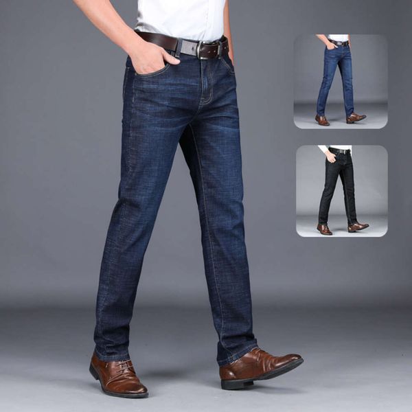 Minimalistische klassische Jeans, elastische Slim-Fit-Jeans für Herren, Five-Bag-Jeans für Herren mittleren Alters mit geradem Bein, normale Denim-Herrenbekleidung