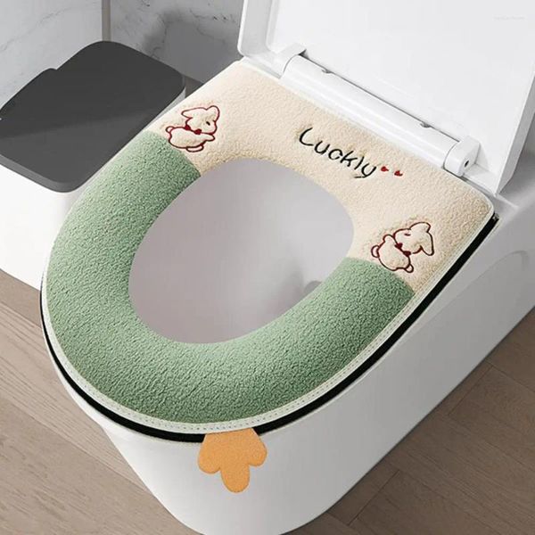 Toilettensitzbezüge, feuchtigkeitsbeständige Matte, weicher wasserdichter Bezug mit glücklichem Cartoon-Design, universelles Badezimmer-Schüsselwärmer-Pad