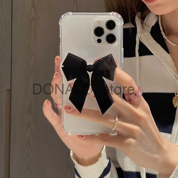 Casos de telefone celular 3D Bow Suporte Transparente Silicone Phone Case para iPhone 15 14 Pro Max 13 12 11 XR X XS 7 Plus SE 3 À prova de choque Clear Soft Cover J231206