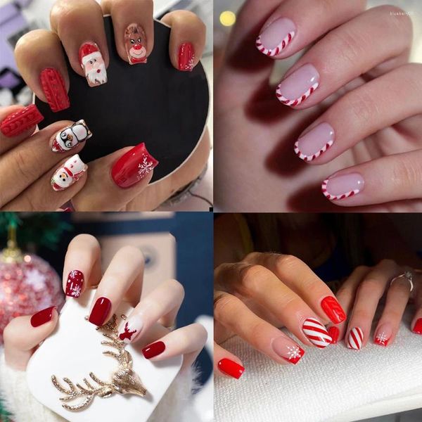 False Nails Christmas Franch Fante Fante Copertura piena indossabile Manicure Ballerina Nail Square Press on Women