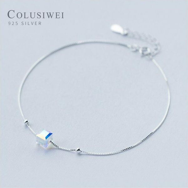 Colusiwei Fußkettchen aus echtem 925er Sterling-Kristallwürfel-Silber für Damen, Charm-Armband für Bein, Knöchel und Fuß, Accessoires, Fashion289V