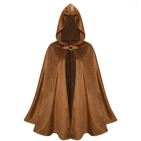 Felpe con cappuccio da uomo Mantello in pelle scamosciata di Halloween Mantello con cappuccio Costume da festa cosplay Diavolo Vampiro Strega Abito con cappuccio medievale unisex per adulti