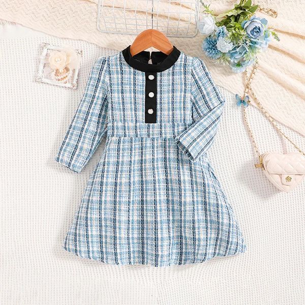 Abiti da ragazza Autunno 2023 Nuovo vestito per bambini Vestito a maniche lunghe da bambina di 4-7 anni Blu Elegante vestito da festa Piccolo profumo 2312306