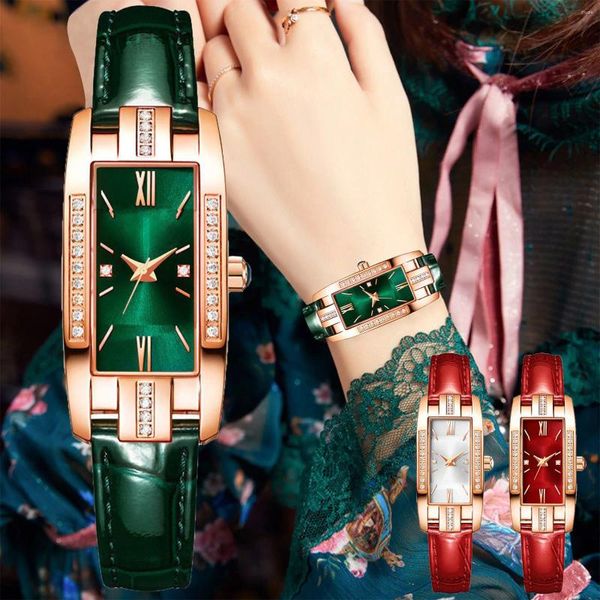 Relógios de pulso Sdotter luxo pequeno pulseira verde diamante relógio feminino quadrado retro moda relojes para mujer