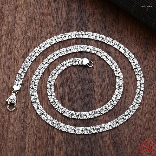 Ketten S925 Sterling Silber Halsketten für Männer Mode Meteorit Muster Vajra Stößel Schnalle 5mm flache Klinge-Kette