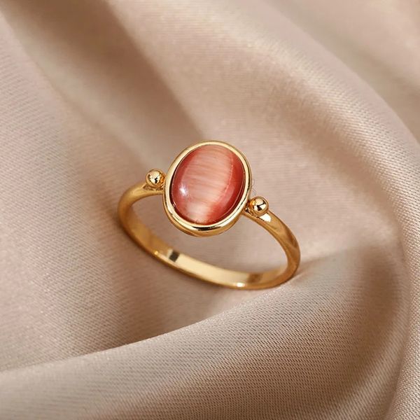 Anéis de casamento cor branca opala para mulheres senhoras aço inoxidável anel de dedo de ouro casal vintage estética jóias presente 231205