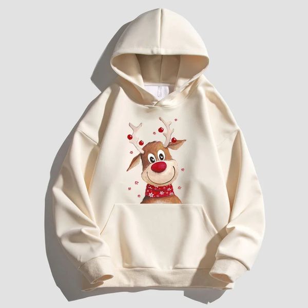 Felpe con cappuccio da uomo Felpe 100% cotone Cervo di Natale Felpe con cappuccio da uomo Felpa con cappuccio in pile spazzolato per il calore Felpa Donna Streetwear Pullover Maglione S-5XL 231205