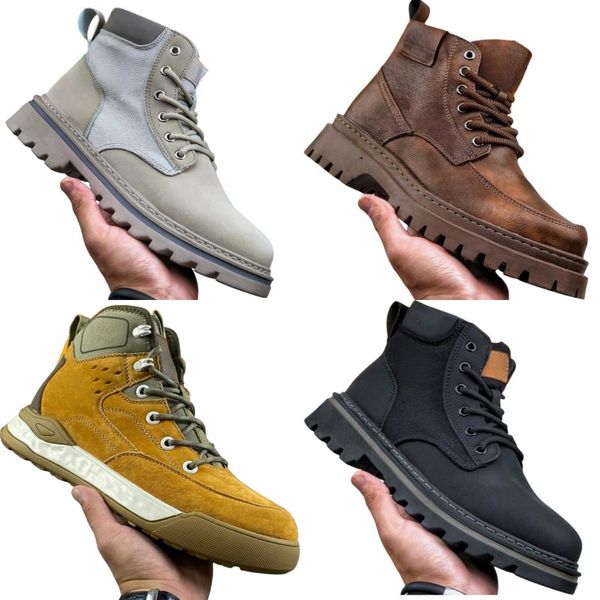 Designer-Stiefel für Herren, Martin-Stiefel, warme Outdoor-Schuhe, Luxus-Plateauschuhe aus echtem Leder, Schwarz-Braun-Scrub-Schnürstiefel, halbkniehoher Stiefel, klassisch, hoch oben, wasserdicht, rutschfest