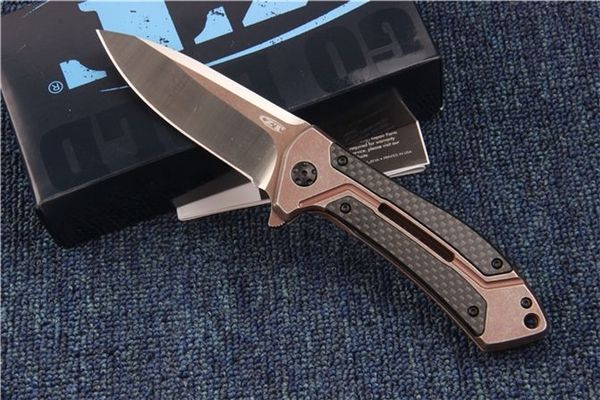 D2 Zero Pocket Tattico ZT0801CF Tolleranza 0801CF Coltello pieghevole Acciaio Collezione in fibra di carbonio Cuscinetto a sfere Flipper ZT Survival H Jrtjm