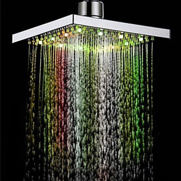 Romantico cambio automatico magico 7 colori 5 luci a LED Soffione doccia a pioggia con testa quadrata per bagno d'acqua Nuovo # F2474