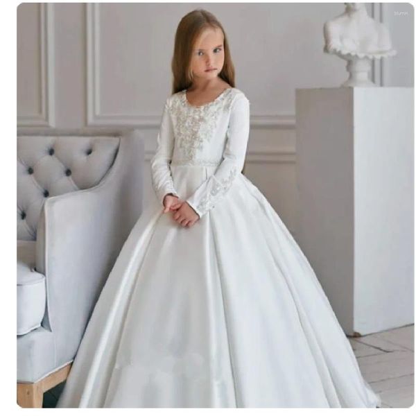 Mädchenkleider Kinder Überraschung Geburtstagsgeschenk Heiliger Satin Perlendruck Prinzessin Blumenkleid Ball Schönheitswettbewerb Erstkommunion