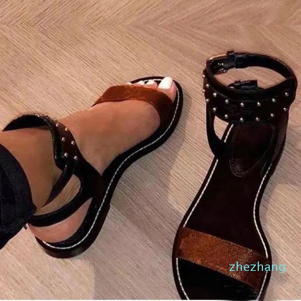 Clássico Mulheres Sandálias Verão Moda Sexy Tornozelo Botas Altas Homens Carta Gladiador Casual Flat Designer Mulher Sapatos Senhoras Praia Mocassins Romanos Tamanho Grande 35-42