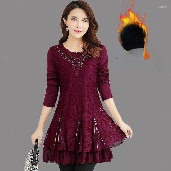 Frauen Blusen Koreanische Mode Kleidung Langarm Red Shirt Frauen Spitze Bluse Herbst Frauen Tops Und Blusas Mujer X796