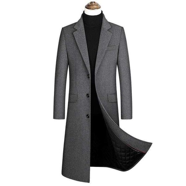 Misturas de lã masculina Men039s Lã 2022 Extra Long Trench Coat Masculino Marca de Inverno Mens Cashmere Slim Fit Woolen Peacoat Windbreaker Manteau Homme 4xl1749615