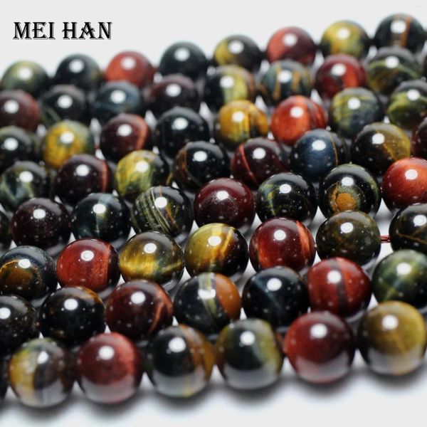 Pietre preziose sciolte Meihan 10mm (2 fili/set) Perline di pietra rotonde lisce naturali colorate occhio di tigre-falco per la creazione di gioielli