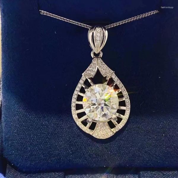 Zincirler Pass Diamond Testi 5Ct Moissanite Kolye 11mm D Renkli Kadın 925 STERLING Gümüş Kolye Gelin Eşzeme Lüks Takı