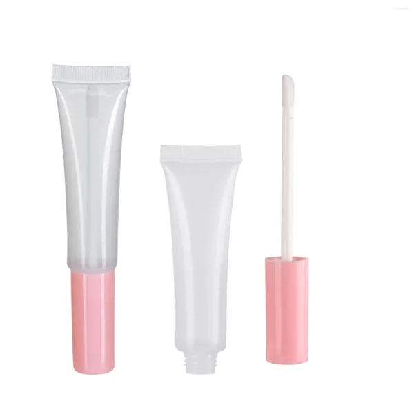 Garrafas de armazenamento Lip Gloss Squeeze Tube 15ml Transparent Glaze Brush 80 Pcs Cosméticos Boca Oblíqua Tubos Brancos