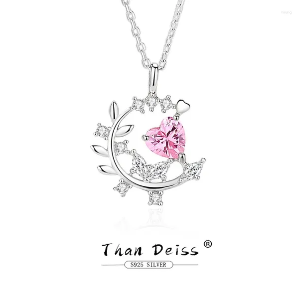 Catene in argento 925 con cuore rosa a forma di mezzaluna Collana con ramo per donna Luce di lusso Zircone Versatile semplicità Regalo Fidanzata