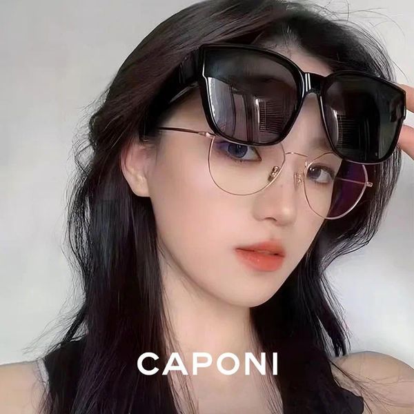 Güneş Gözlüğü Caponi Katlanabilir Uyum Kadınlar için Hafif Ağırlık TR-90 Polarize Güneş Gözlükleri Siyah Göller Yuvarlak Kutu ile Katlanmış CP3125