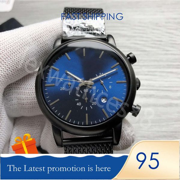 Designer de alta qualidade aparência requintada S calendário banda de aço relógio de quartzo masculino profundo e misterioso mostrador azul diâmetro muito bonito