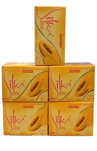 5 Stück Silka Skin Whitening Papaya Soap Aufhellende pflanzliche Körperhautbleichseife Likas Oap Gesichtsreiniger 135 g C181120011491600