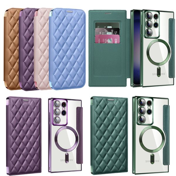 Per Samsung S24 Custodia a portafoglio Ultra Folio Flip Slot per schede in pelle PU Cover per telefono per Galaxy S23 S22 ultra Plus Custodia rigida antiurto magnetica Magsafe trasparente