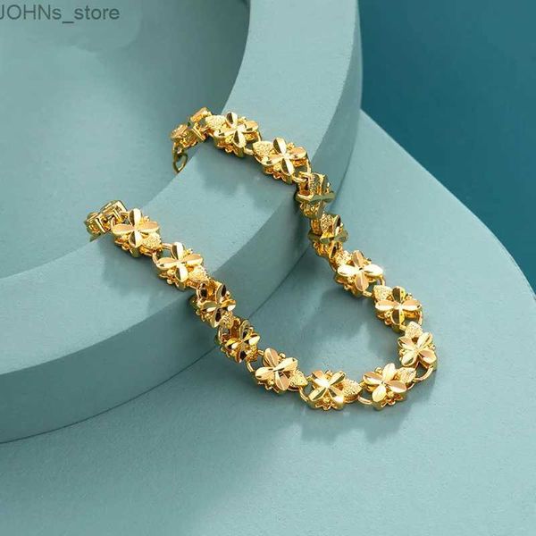 Kette Mode Glück 24K Gold Farbe Armband 6mm Vierblättriges Kleeblatt Gold Armband Geeignet Für Frauen Schmuck Geschenke R231206