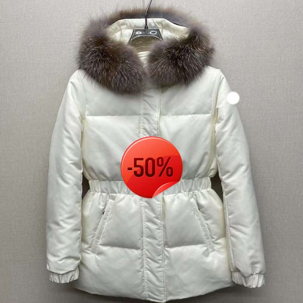 Desconto de natal ~ parkas femininas designer jaqueta feminina bordado crachá casaco de inverno gola de pele de raposa casacos femininos