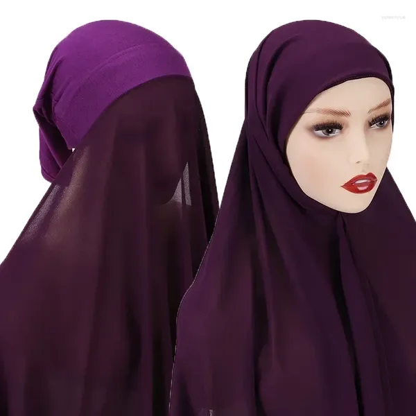 Abbigliamento etnico Sciarpa Hijab in chiffon musulmano da donna Avvolgere la testa lunga per Hijab Sciarpe da donna in tinta unita Velo Jersey