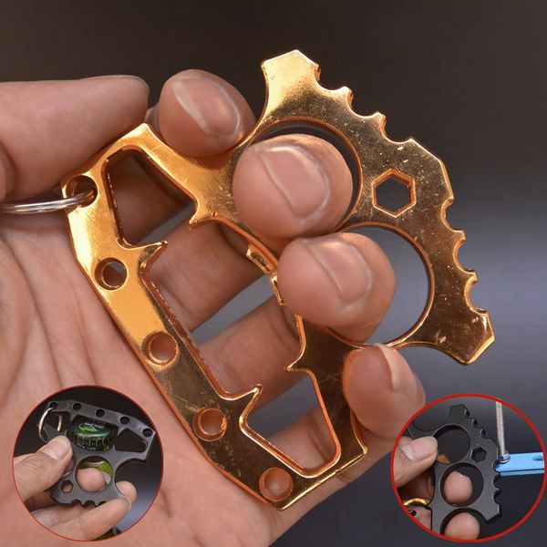 Outdoor Multifunktionaler Knuckle Duster Selbstverteidigung Skelett Finger Tiger Flaschenöffner Fensterbrecher Fingerring Schlüsselanhänger