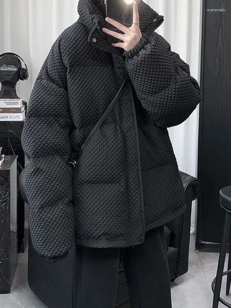 Casacos de Trench das Mulheres Foufurieux Waffle Stand Collar Jaqueta Unissex Oversize Espessamento Casaco Quente Homens Inverno Coreano Na Moda Versátil Mulheres