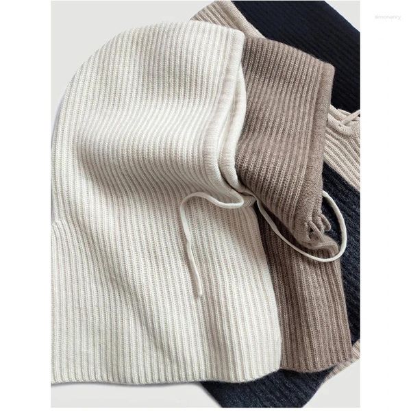 Berretti Cappello in cashmere Sciarpa a fiori con cavo in pura maglia da donna invernale all'aperto multiuso