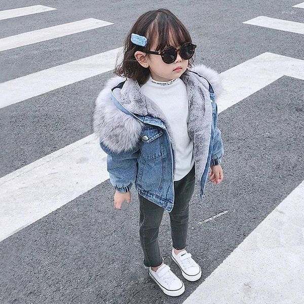 Giackets baby girl deinm giacca inverno bambino bambini faux pelliccia pilota con cappuccio cappotto in denim caldo 1-10 anni bambini con soprabito overpoat