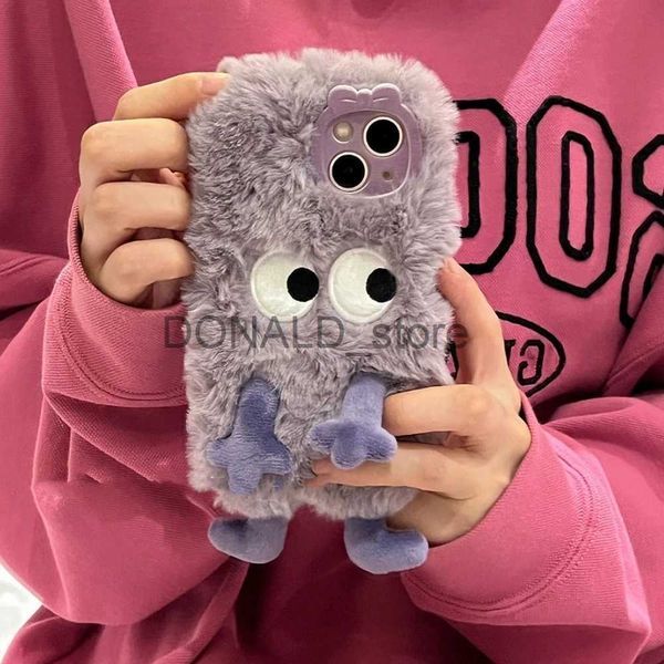 Custodie per cellulari coreano divertente pelliccia soffice mostro custodia per telefono per iPhone 15 14 13 12 11 Pro MAX ragazza carina inverno caldo cover posteriore morbido peluche Coque J231206