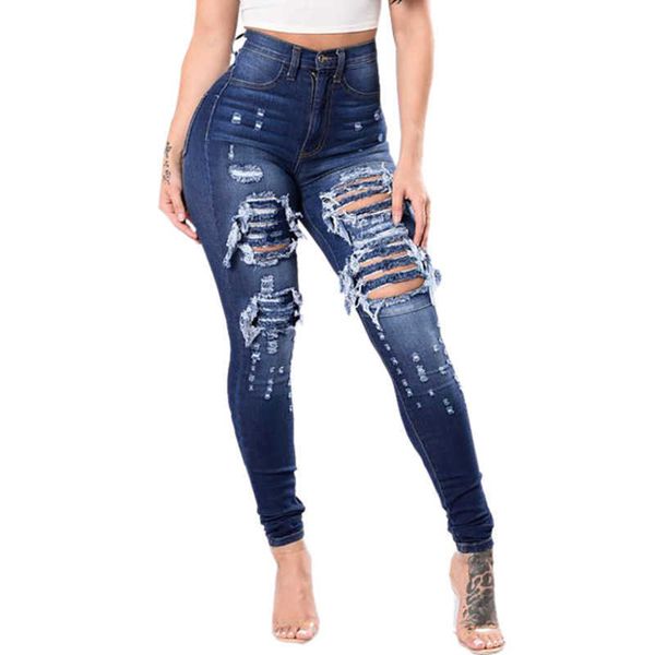 Jeans da donna Jeans strappati a vita alta per pantaloni da donna Jeans skinny taglie forti Denim Boyfriend Lace Slim Stretch Holes Pantaloni a matita Borsa