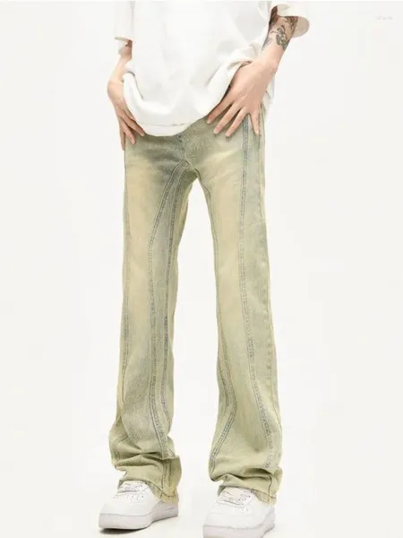 Herren Jeans Hose mit Taschen männliche Cowboyhose Patchwork Bootcut für Männer ausgestellte Designer Herbst Kleidung Baggy Y2k Vintage Frühling
