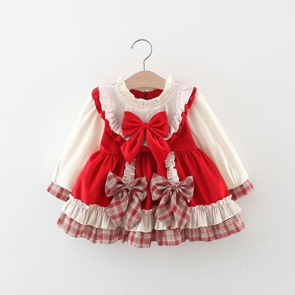 Kız Elbiseleri Sonbahar Yeni Kız Bebek Elbise Moda Dantel Lolita Kız Prenses Elbise Bahar Ceket Yay Elbise 2312306