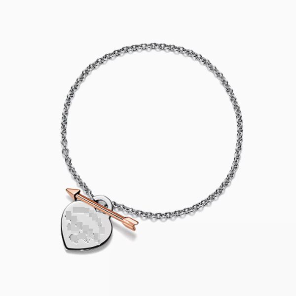 Pulseira de prata esterlina 925 designer da série T, corrente grossa de cartão em forma de coração, flecha de diamante de alta qualidade, pulseira com pingente de amor, joias de festa, presente de feriado feminino