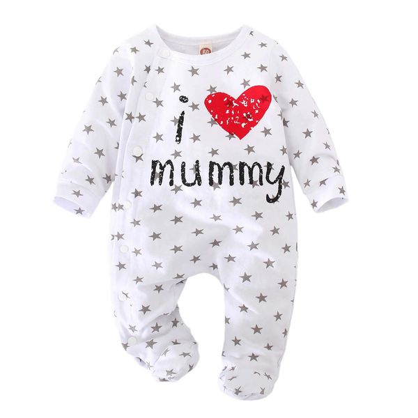 Rompers yenidoğan erkek bebek kız romper uzun kollu pamuk mektubu seviyorum baba mumya hayvan baskısı tulum bebek pijama kıyafetleri 210911 d dhbn8