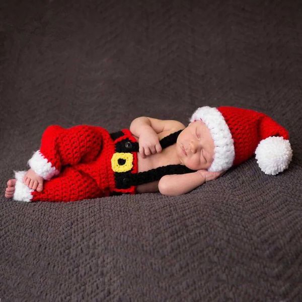 Andenken geboren Pografie Weihnachten Kleidung HutOveralls 2 Teile/satz Baby Boy Po Requisiten Zubehör Santa Claus Kostüm Outfits 231130