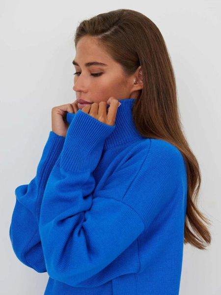 Maglioni da donna XURU- Maglione a maniche lunghe a collo alto russo sciolto europeo e americano lavorato a maglia autunno inverno