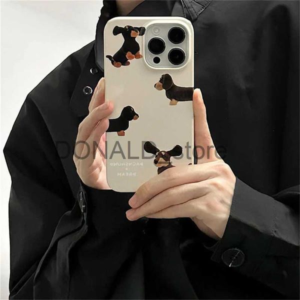 Mobiele Telefoon Gevallen INS Koreaanse Leuke Teckel Puppy Case Voor iPhone 14 13 12 11 Pro Max Mini X XR 7 8 Plus SE 3 Glanzend Schokbestendig Soft Cover Funda J231206