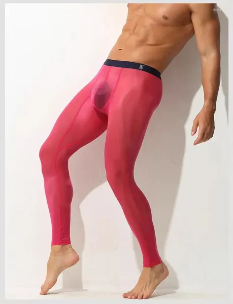 Calças masculinas leggings peça única apertada ultra-fina elástica gelo seda totalmente transparente sexy shorts de fitness