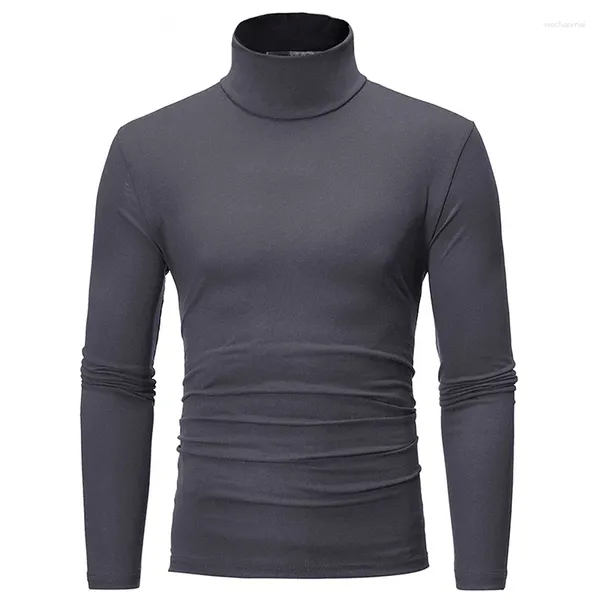 Herrenanzüge A2594 Herbst Winter Thermal Langarm Roll Rollkragen T-Shirt Einfarbig Tops Männlich Schlank Basic Stretch T-Shirt Top T-Shirts