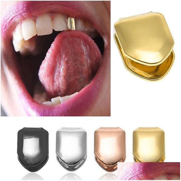 Grillz Dental Grills Cool Rock Hip Hop Único Dente Grillz Cap Banhado A Ouro Dentes Caps Cosplay Body Jewelry Party Presentes Drop Delivery Dhjfk